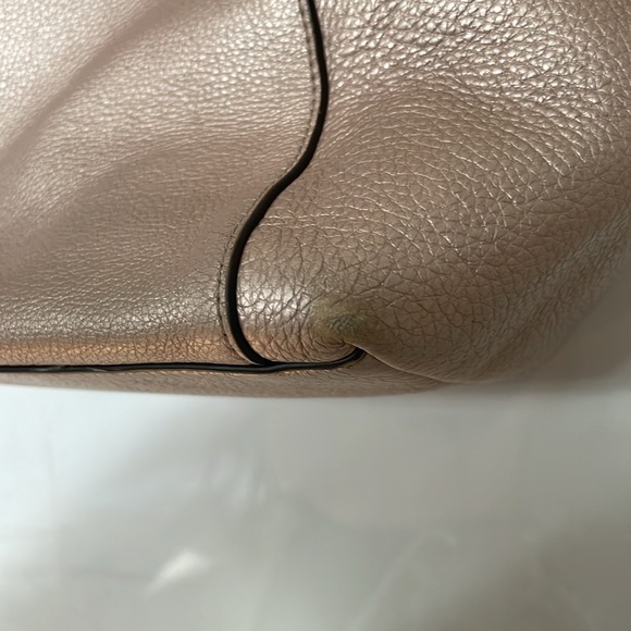 COACH Metallic Rose Gold Pebble Leather Exotic Python Trim Ava Tote Bag - Picture 5 of 15